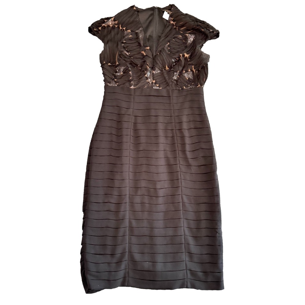 Tadashi Shoji Black Lace Cocktail Dress Womens Size 4 Shutter Pleat Midi